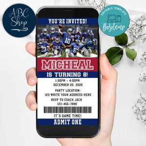 Electronic New York Giants Electronic Invite Birthday Invitations Instant Download