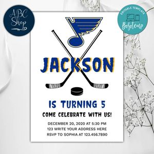 Printable St Louis Blues Birthday Invitations Instant Download