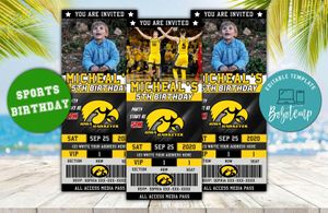 Editable Iowa Hawkeyes Basketball Birthday Ticket Invitations Instant Download