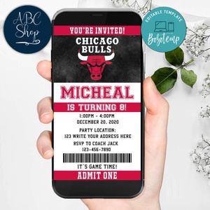 Chicago Bulls Mobile Invite Customizable Template Instant Download