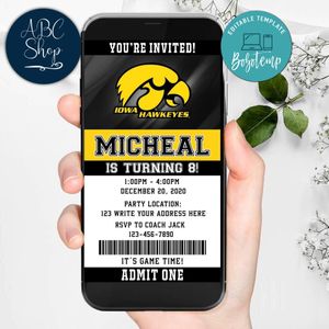Electronic Iowa Hawkeyes Electronic Invite Birthday Invites Instant Download