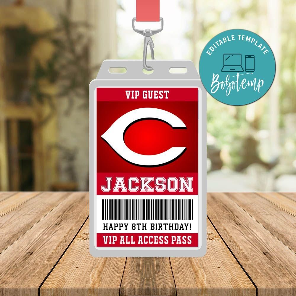 Cincinnati Reds Vip Pass Birthday Instant Download | Bobotemp
