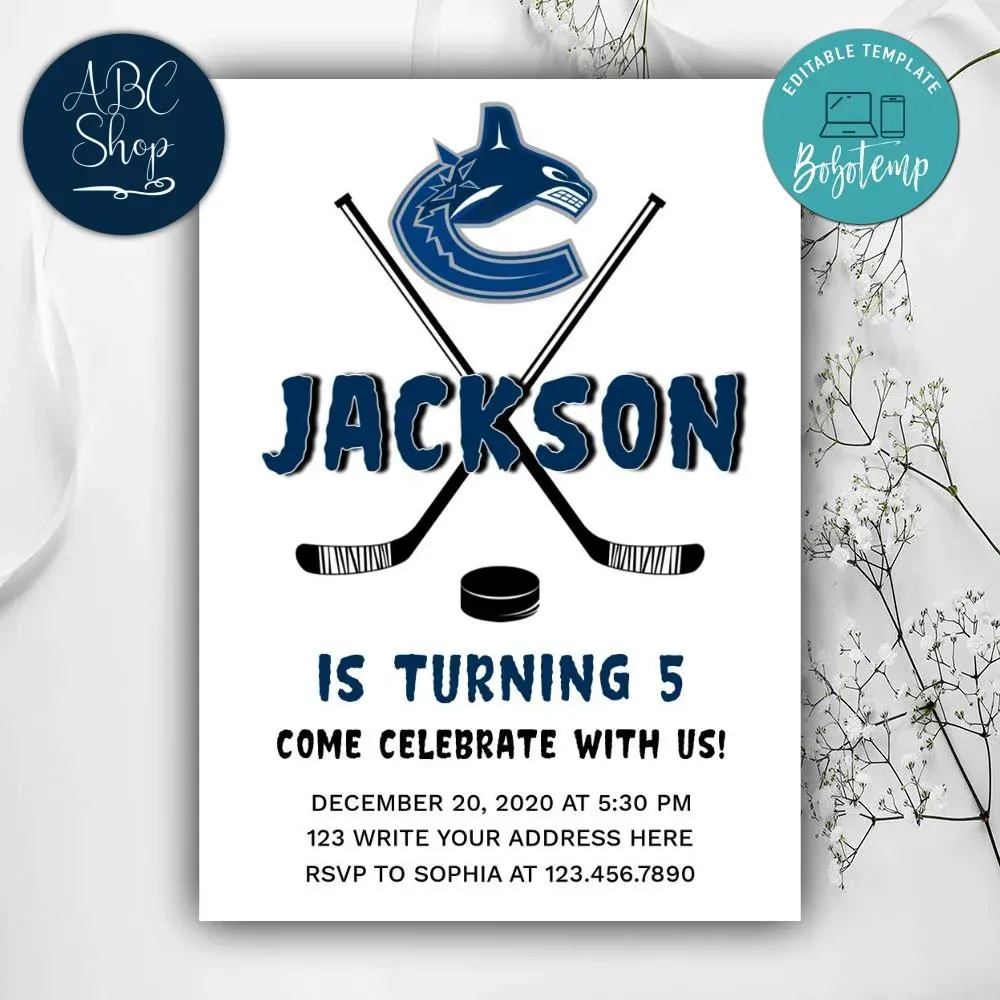 Printable Vancouver Canucks Birthday Invitation Instant Download Bobotemp