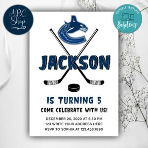 Printable Vancouver Canucks Birthday Invitations Instant Download