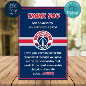 Washington Wizards Thank you card Template to Print at Home Instant Download