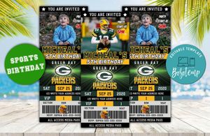 Editable Green Bay Packers Birthday Ticket Invitations DIY