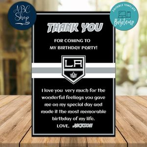 Los Angeles Kings Thank you card Template to Print at Home Instant Download