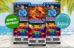 Editable Lionel Messi Barcelona FC Party Ticket Invitations Instant Download