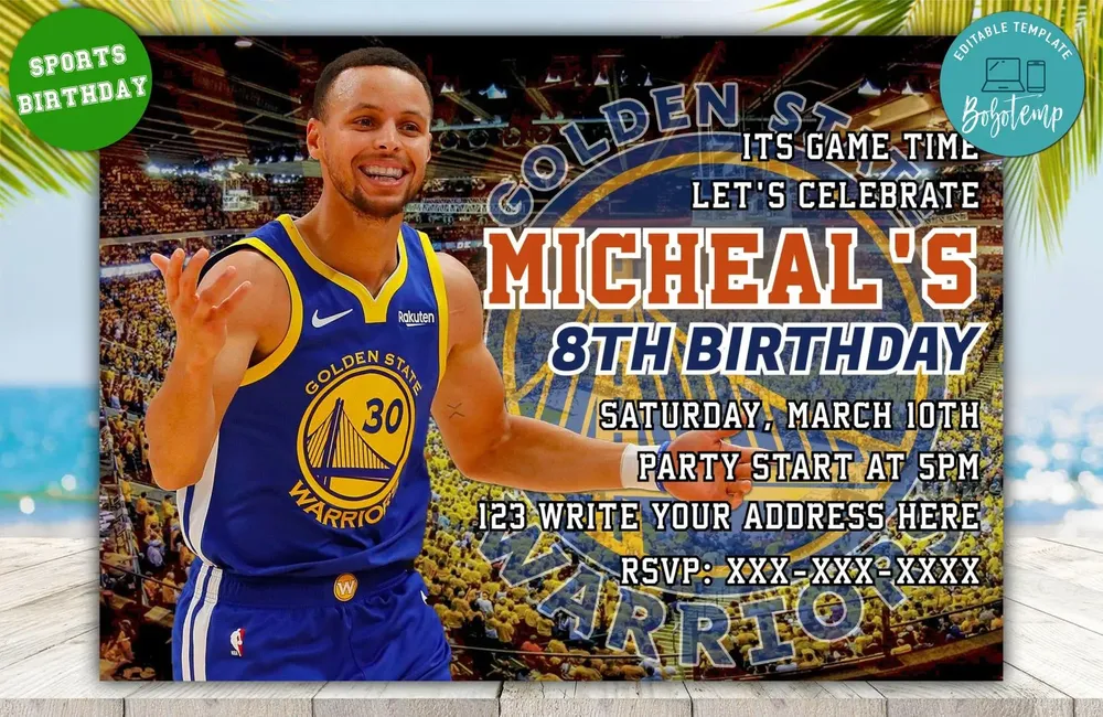 Editable Golden State Warriors Birthday Invitations DIY | Bobotemp