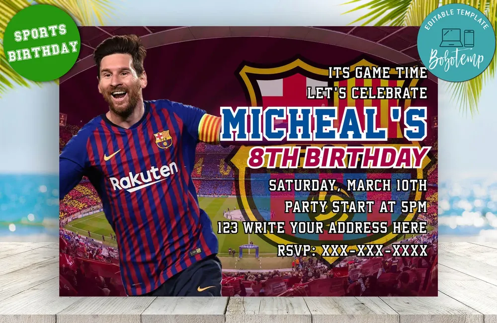 Editable Lionel Messi Barcelona Fc Party Invitation Digital Files Bobotemp