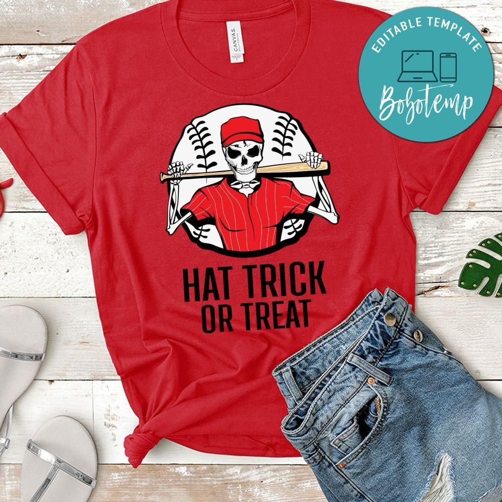 Skeleton Hat Trick or Treat Baseball Shirt Shirt