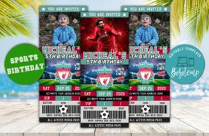 Editable Liverpool FC Birthday Ticket Invite Instant Download
