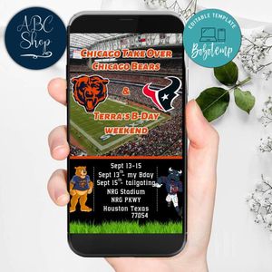 Chicago Bears vs Houston Mobile Invitation Customizable Template Instant Download