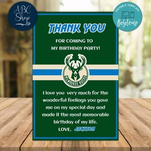 Milwaukee Bucks Thank you card Template to Print at Home Instant Download