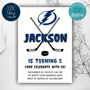 Printable Tampa Bay Lightning Birthday Invitations Instant Download