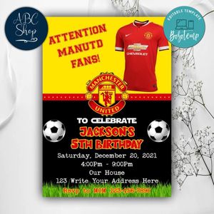 Manchester United Birthday Invitation Template to Print at Home Instant Download