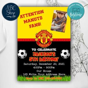 Printable Manchester United With Photo Birthday Invitations Instant Download