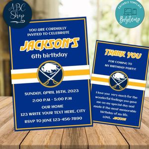 Buffalo Sabres Party Invitations and Free Thank You Card Instant Download