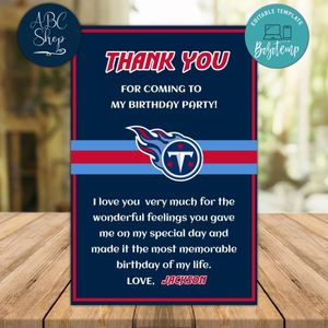 Tennessee Titans Thank you card Template to Print at Home Instant Download