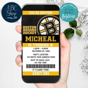Electronic Boston Bruins Electronic Invite Birthday Invites DIY