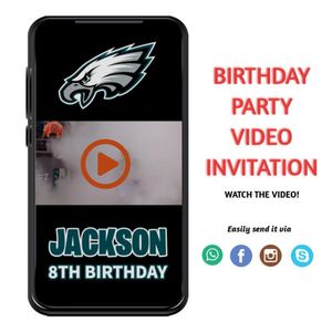 Philadelphia Eagles Birthday Video Invitation Digital Template Customizable Instant Download
