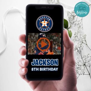 Houston Astros Birthday Video Invitation Digital Template Customizable Instant Download