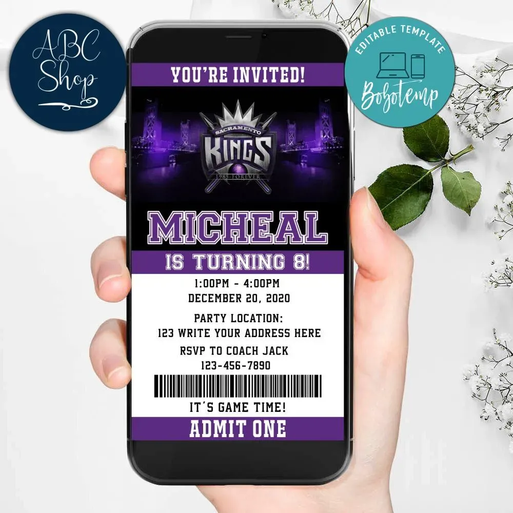 Electronic Sacramento Kings Electronic Invite Birthday Invitations DIY ...
