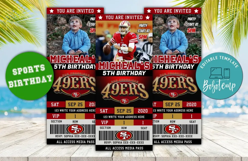 Editable San Francisco 49ers Birthday Ticket Invitation Bobotemp
