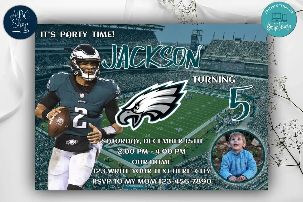 Philadelphia Eagles Birthday Invitation Instant Download | Bobotemp