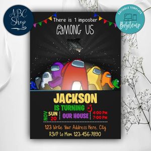 Printable Among Us Birthday Invites Instant Download