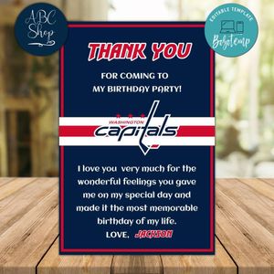 Washington Capitals Thank you card Template to Print at Home Instant Download