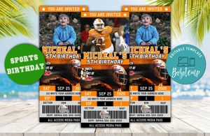 Tennessee Volunteers Ticket Birthday Editable Templates Instant Download