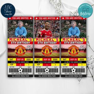 Manchester United Birthday Ticket Invitation Instant Download