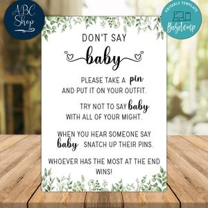 Greenery Dont Say Baby Baby Shower Game Digital Files