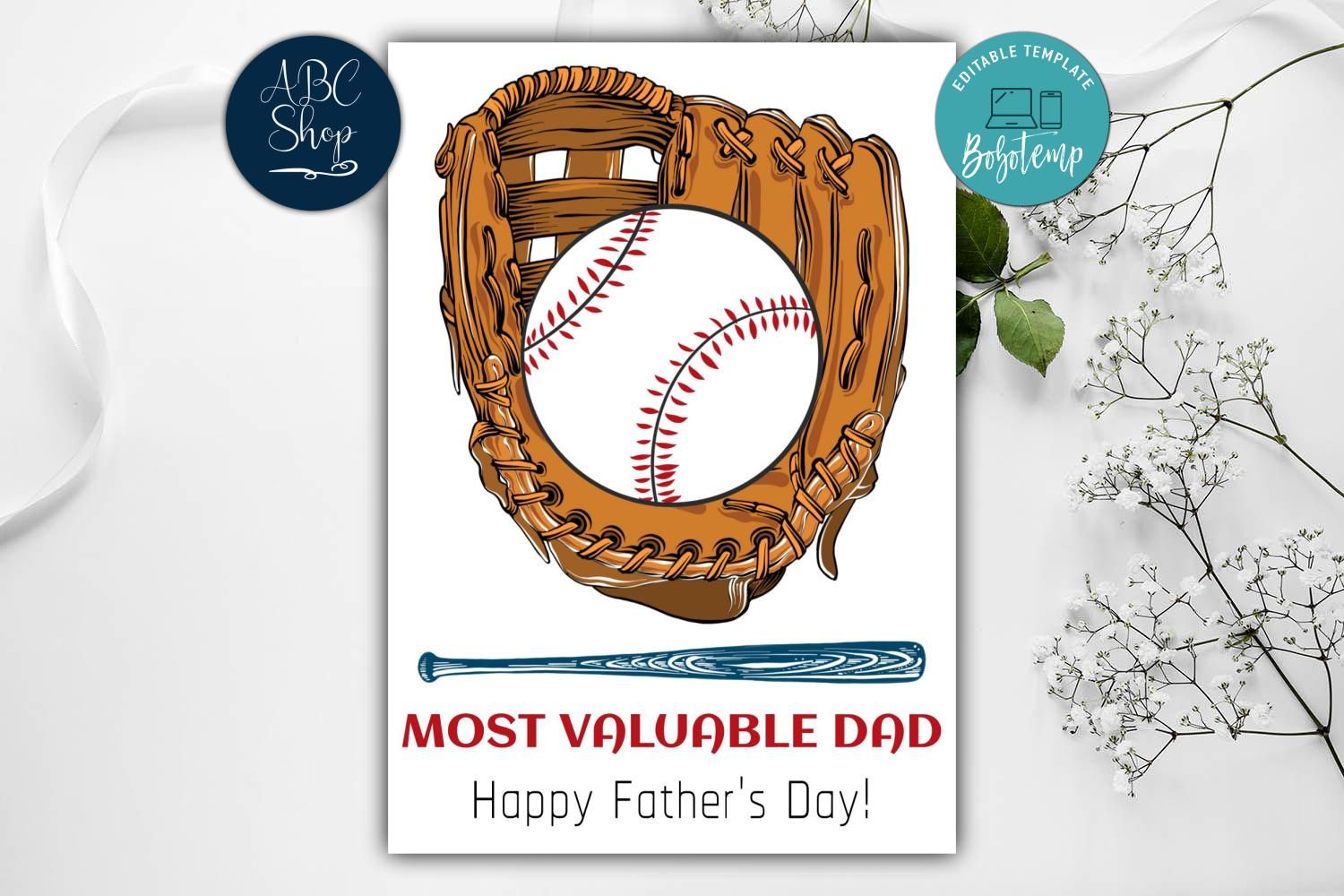 Printable Father s Day Baseball Most Valuable Dad Cards Instant D 