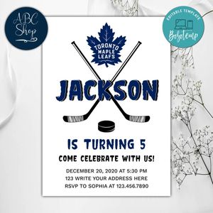 Printable Toronto Maple Leafs Birthday Invitations Instant Download