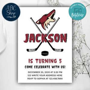 Printable Arizona Coyotes Birthday Invitations Instant Download