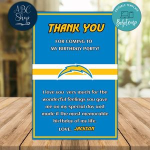 Los Angeles Chargers Thank you card Template to Print at Home Instant Download