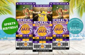 Kobe Bryant Los Angeles Lakers Ticket Birthday Editable Templates DIY