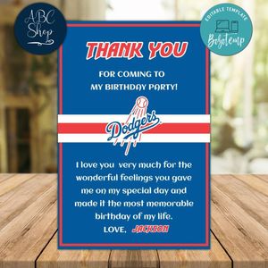 Los Angeles Dodgers Thank you card Template to Print at Home Instant Download