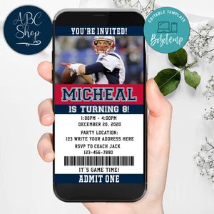 Electronic New England Patriots Electronic Invite Birthday Invitations Instant Download