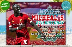 Editable Sadio Mane Liverpool FC Party Invitation Instant Download