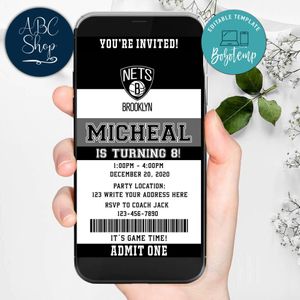 Electronic Brooklyn Nets Electronic Invite Birthday Invites Instant Download