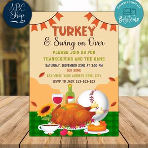 Turkey Baseball Invitation Instant Download