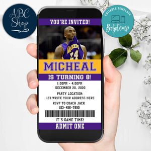 Electronic Kobe Bryant Los Angeles Lakers Electronic Invite Birthday Invitations Instant Download