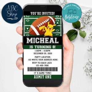 Electronic Pikachu Football Ticket Electronic Invite Birthday Flyer Instant Download