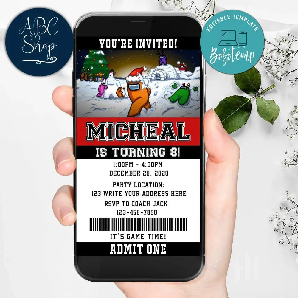 Electronic Among Us Evite Birthday Invitations Instant Download Bobotemp