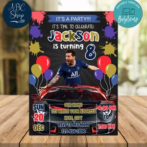Messi Paris Saint Germain Drive By Birthday Parade Invitation Printable Instant Download