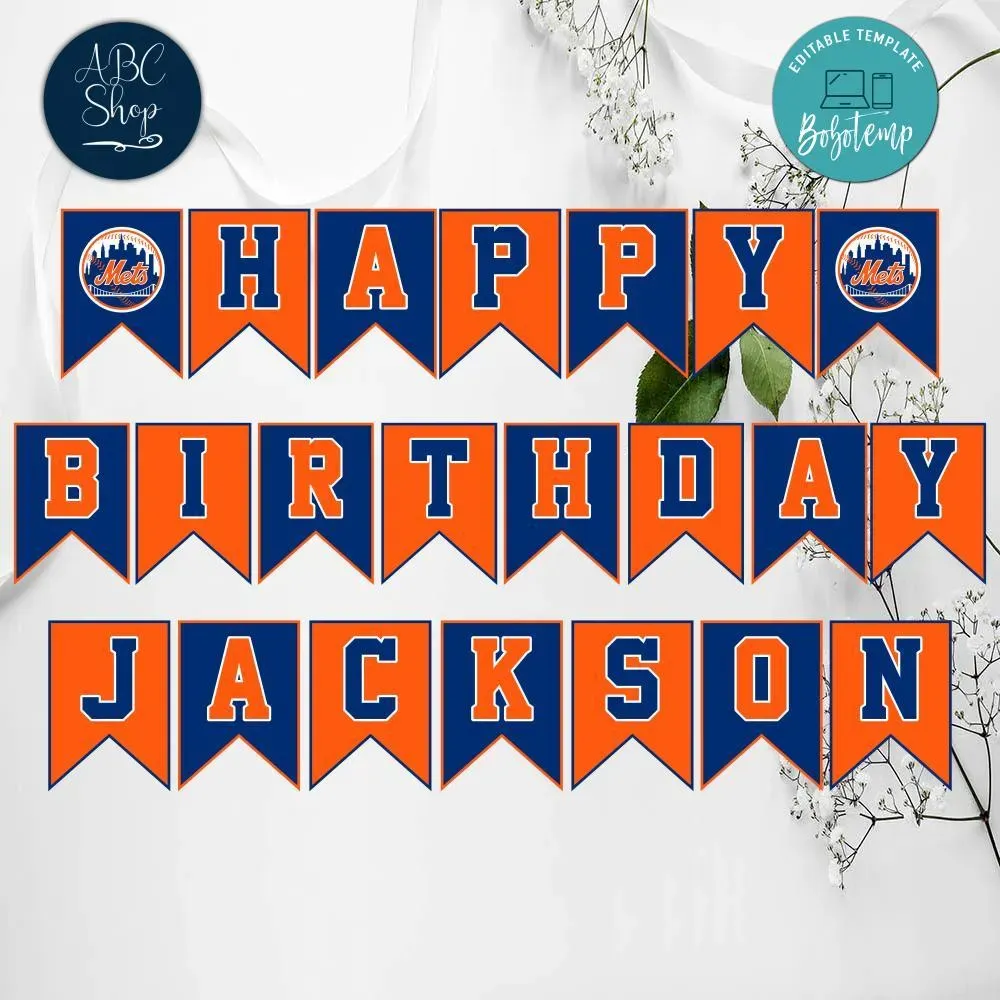 New York Mets Birthday Banner Instant Download | Bobotemp
