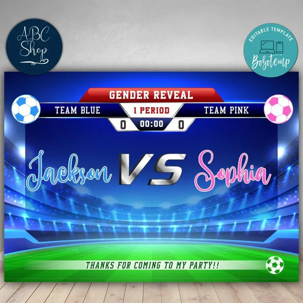 Printable Soccer Gender Reveal Backdrop Digital File Instant Down
